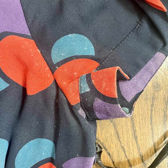 Marc by Marc Jacobs Navy Circle Print Wrap Dress Size 2 Silk Short Sleeve Ruffle - Picture 5 of 8